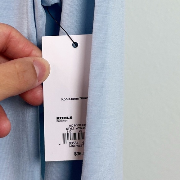 NWT Nine West Long Sleeve Jersey Cutout Top in Blue - Picture 3 of 4